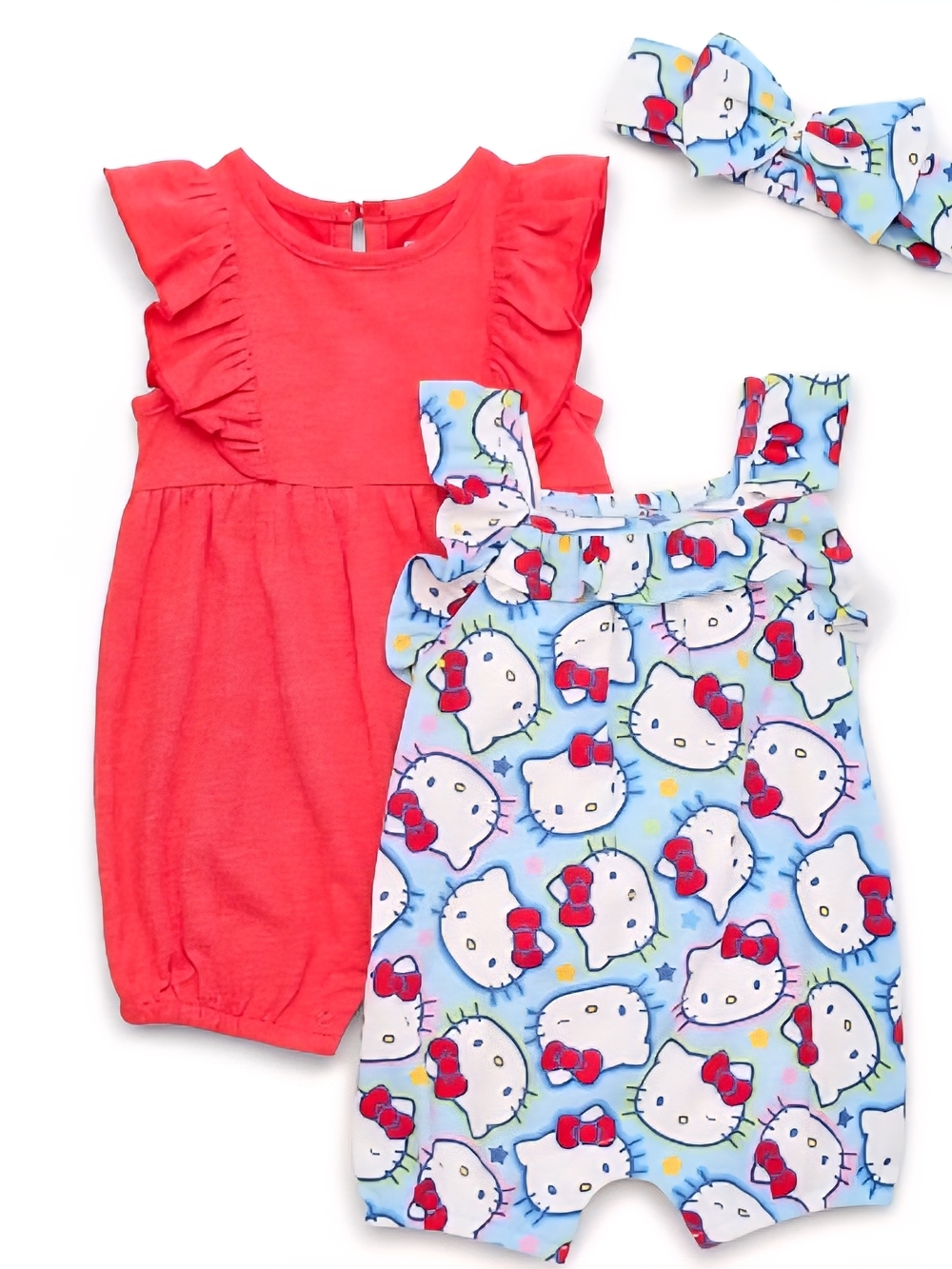 Sanrio Hello Kitty Coral & Light Blue Romper Set with Headband